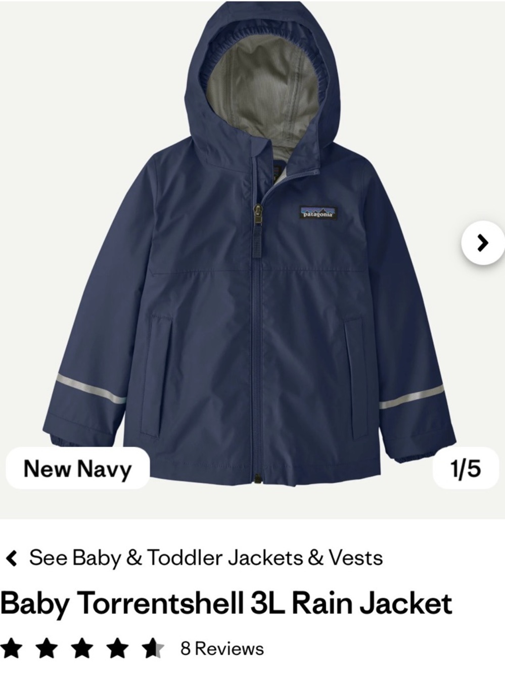 Patagonia Navy Baby Rain Jacket with Reflective Trim